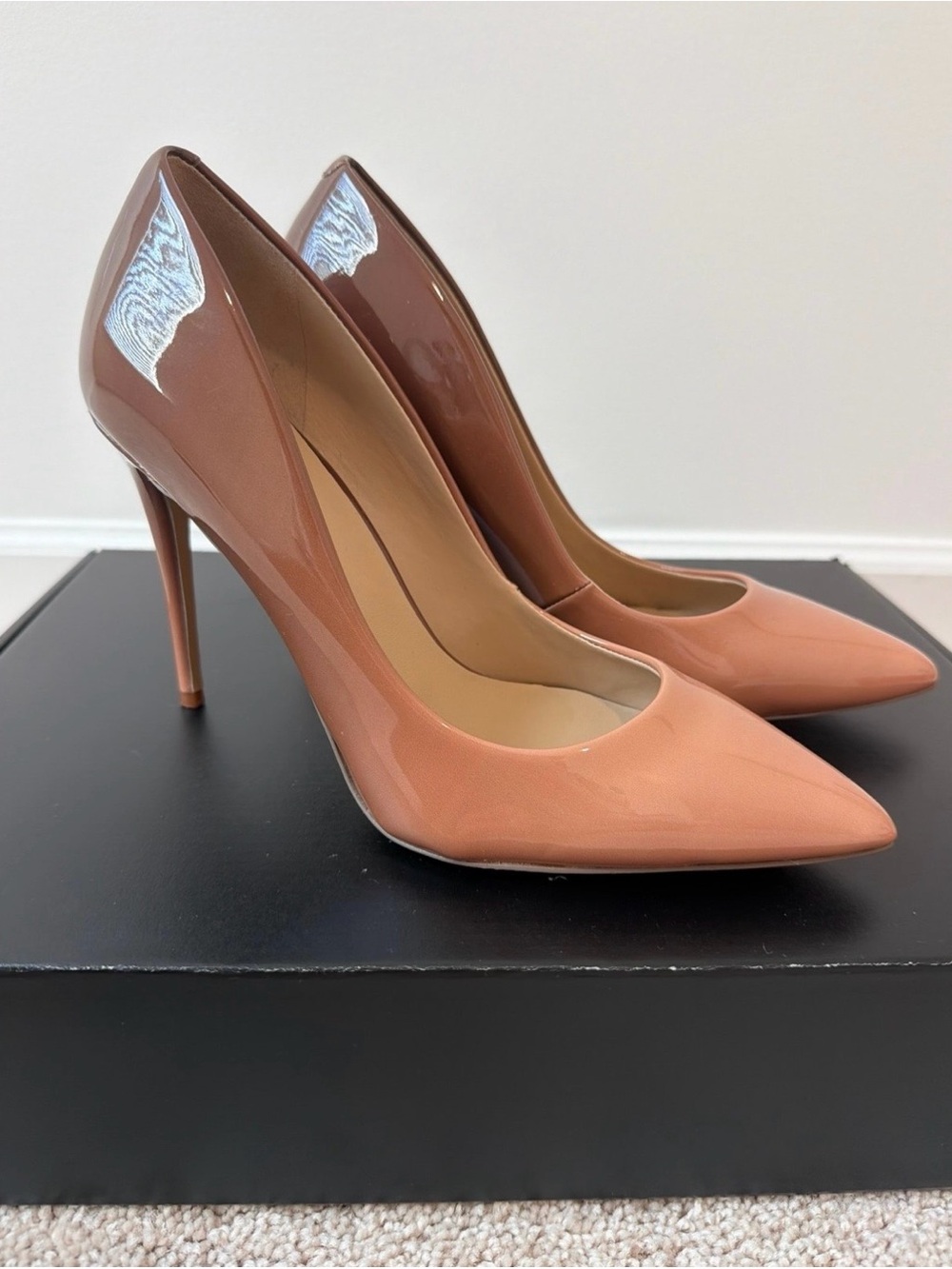 Aldo Glossy Pointed-Toe Stiletto Pumps - Nude Brown